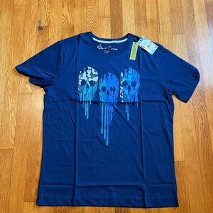 NWT Robert Graham Dripping Skull T Shirt L 100% Cotton Navy
